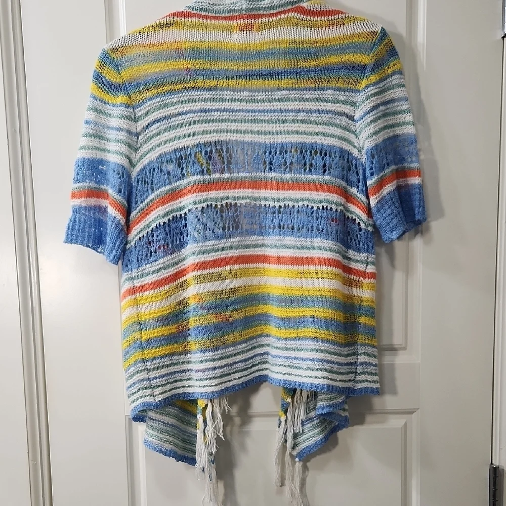 Ruby Rd. Striped Knit Open Front Cardigan Swim Cover